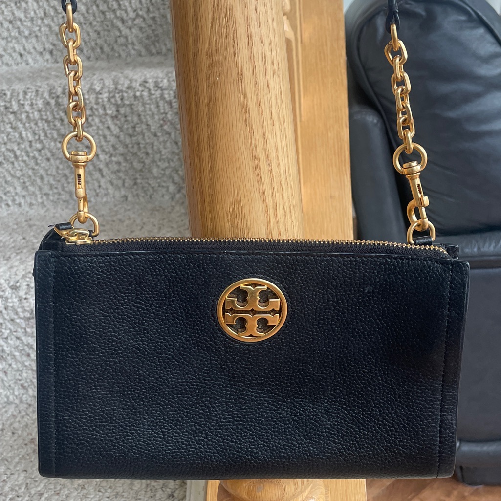 Tory Burch Black Carson Zip Top Crossbody Bag With Gold Logo
